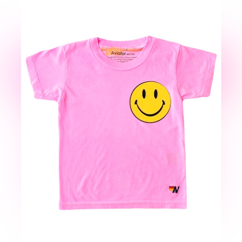 Aviator Nation Kids smiley 2 Tee- Neon Pink